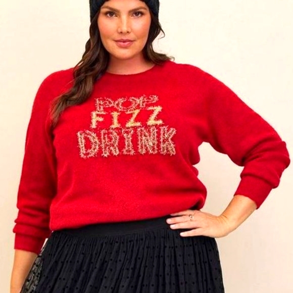 ❤️NWT VINTAGE TORRID SWEATER - TINSEL CELEBRATE CHEERS "POP FIZZ DRINK" HOLIDAY - Picture 1 of 11
